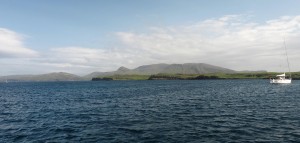 Not a bad view of Rum from our anchorage in Canna...