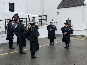 Pipers playing us in to the Lagavulin open day - much free Scotch on offer!!!